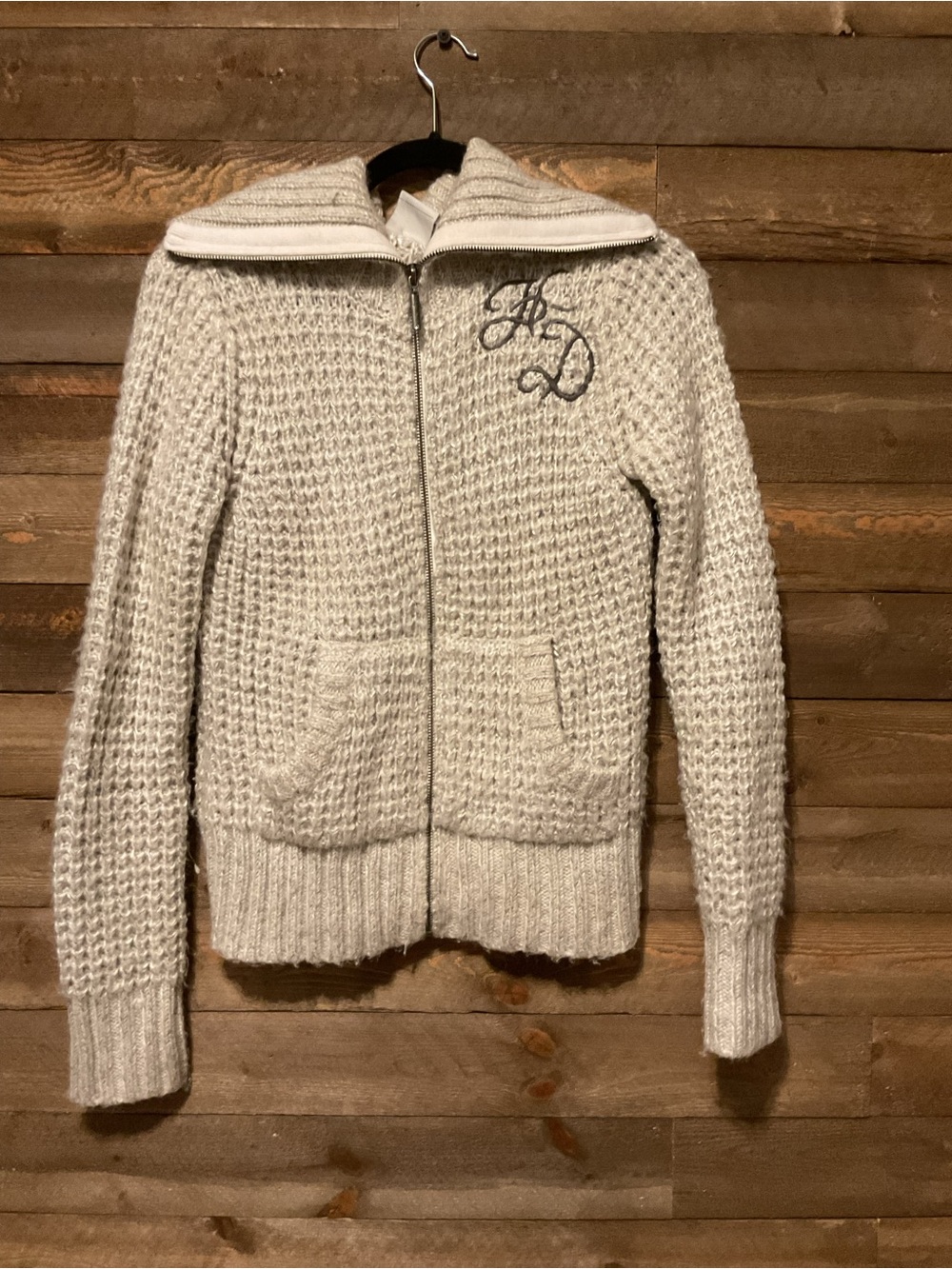 Harley Davidson MotorClothes Chunky Waffle Knit Cardigan Wide Collar Medium